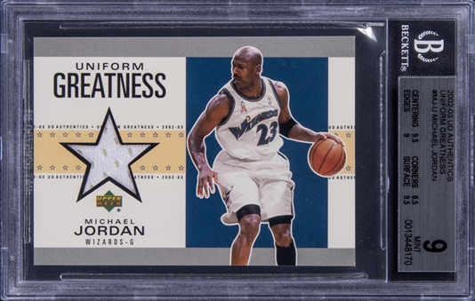 2002/03 Upper Deck Authentics "Uniform Greatness" #MJU Michael Jordan Game-Used Shorts Card - BGS MINT 9